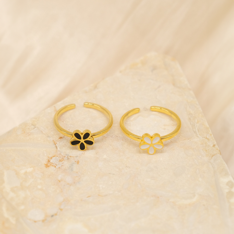 Minimalist Flower Ring (Black & White Duo)