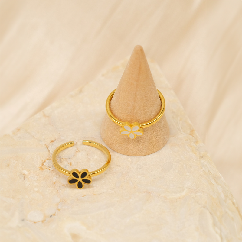 Minimalist Flower Ring (Black & White Duo)